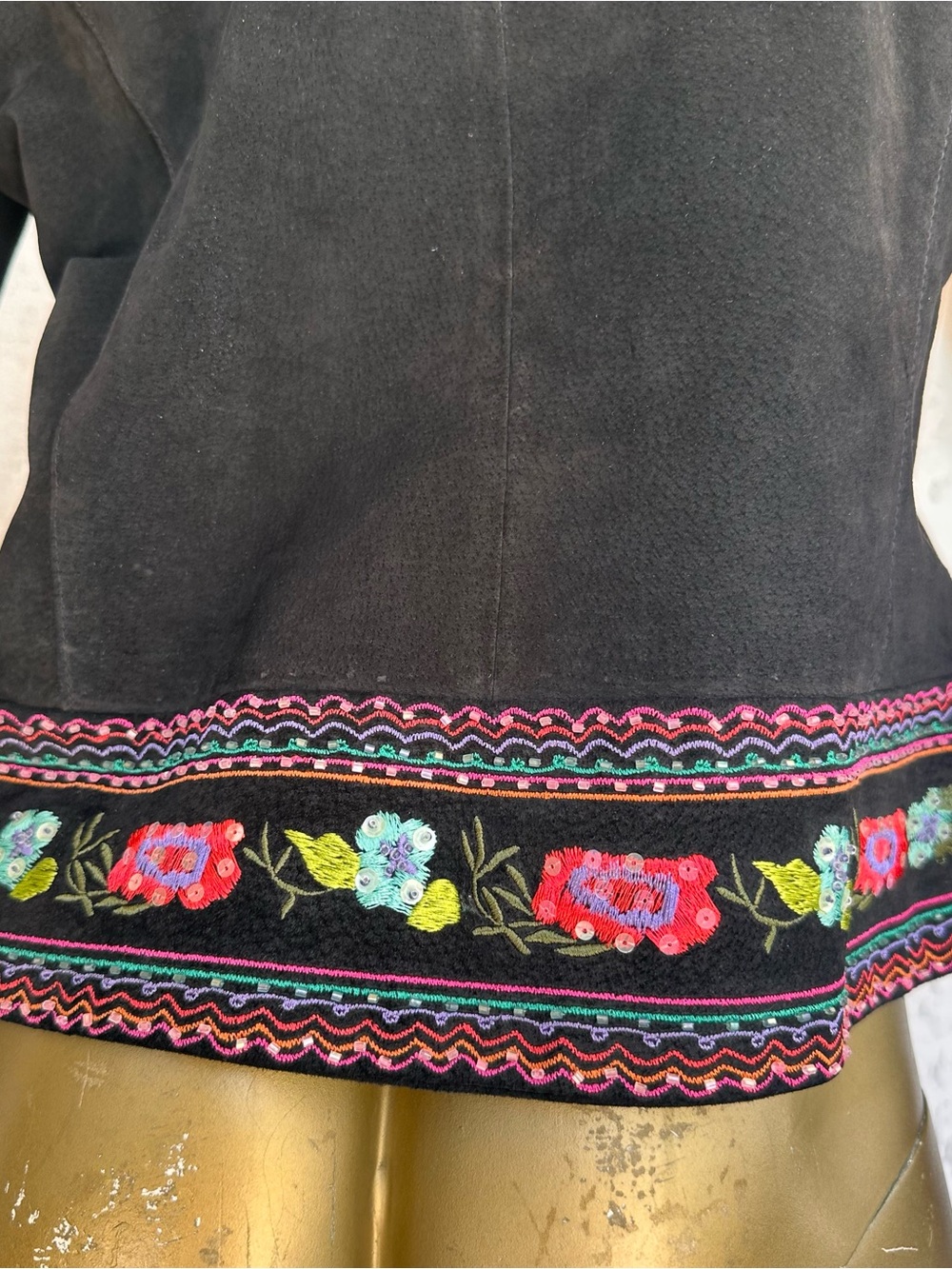 Y2K Vintage Scully Black Suede Leather Jacket Floral/Paisley Embroidered size L - Picture 8 of 14